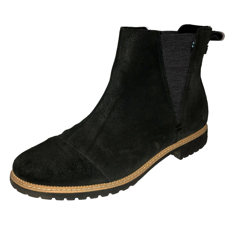 Toms Boots Womens Size 8 Cleo Chelsea Black Pull On Casual Ankle Suede Leather